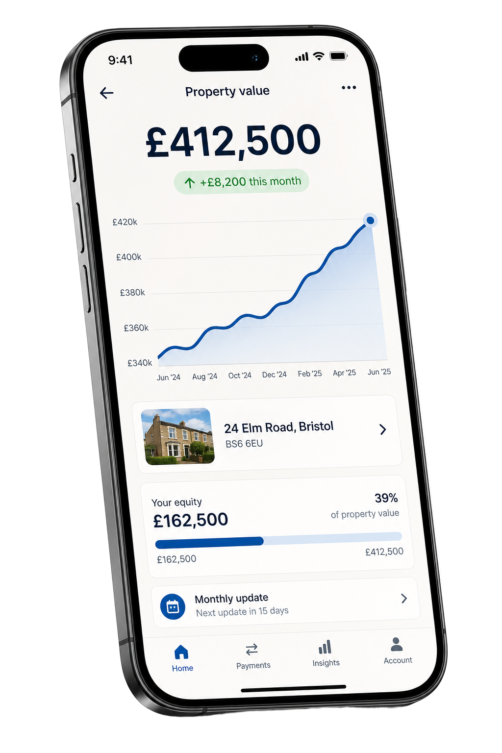Mortie app tracking the value of a customer's property over time